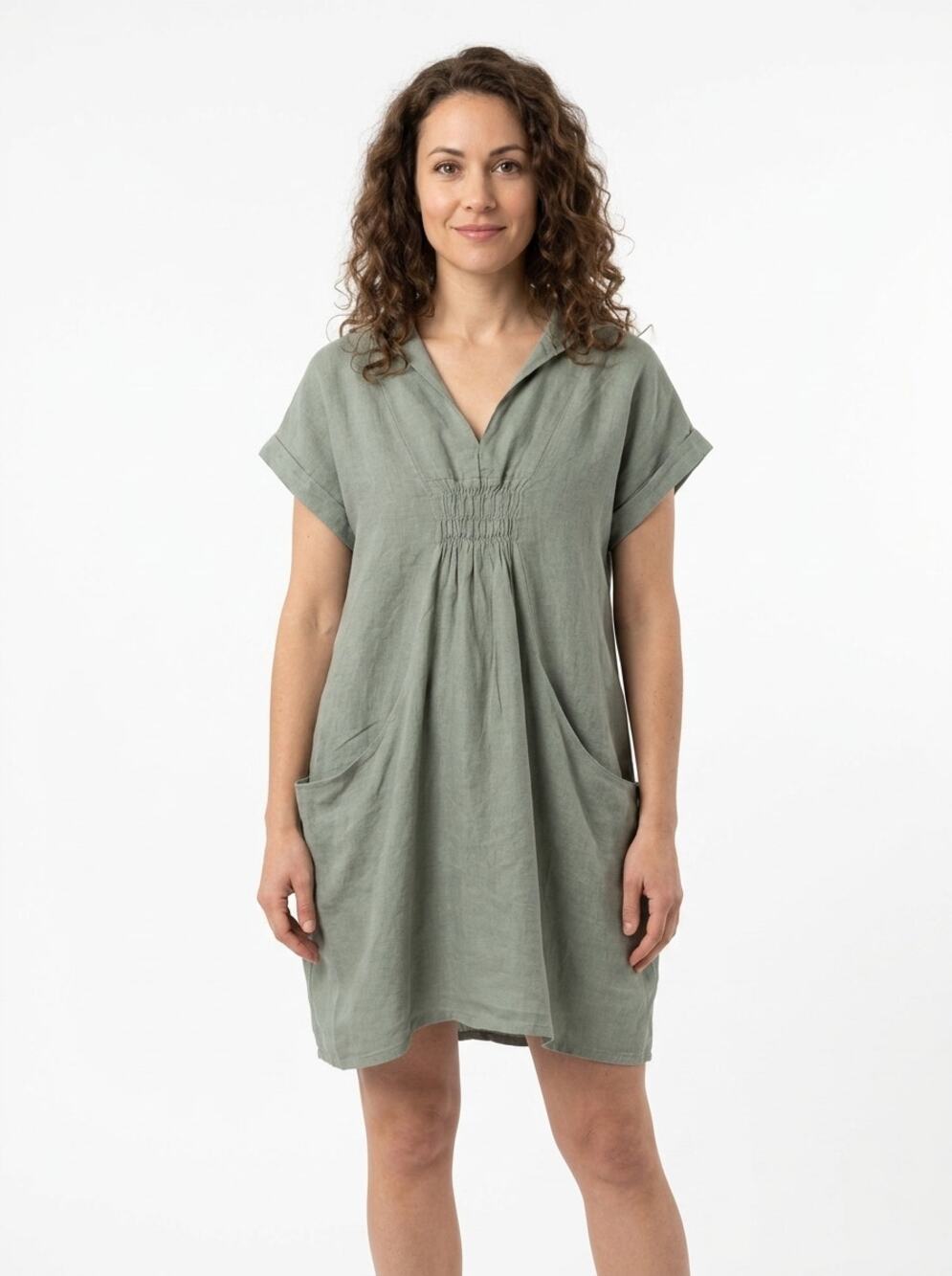 Meo Meli 100% Linen Made in Italy Green Shift Dress Women See Measurements